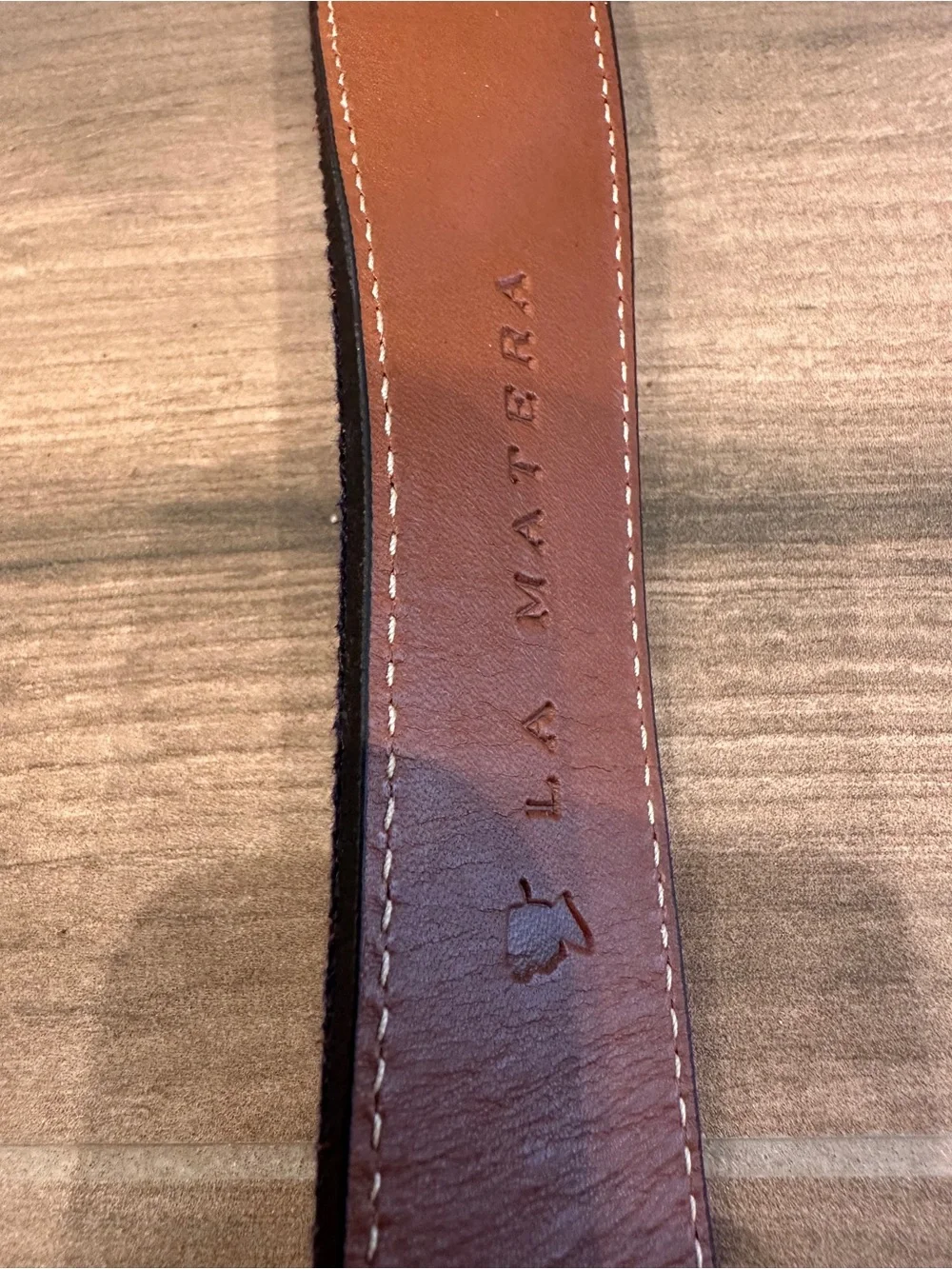 La Matera Corbina Woven Leather Belt Navy Khaki Size 38